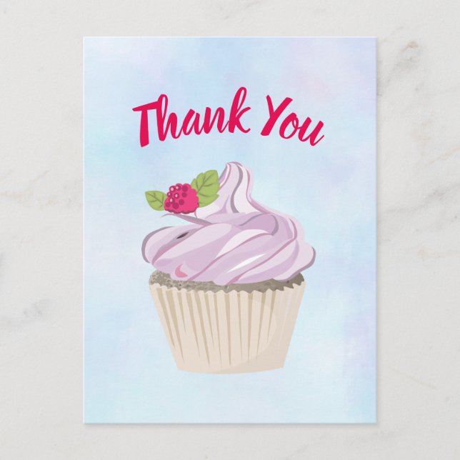 Carte Postale Délicieuse Berry Cupcake Rose sur Top Merci (Devant)