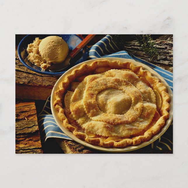 Carte Postale Délicieuse tarte Peach, crème glacée à la vanille (Devant)