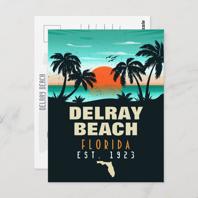 Carte Postale Delray Beach Floride Retro Sunset Souvenirs 60 ans (Devant / Derrière)