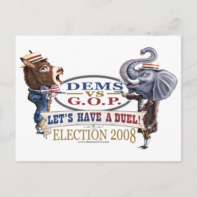 Carte postale Dem Donkey vs GOP Elephant (Devant)