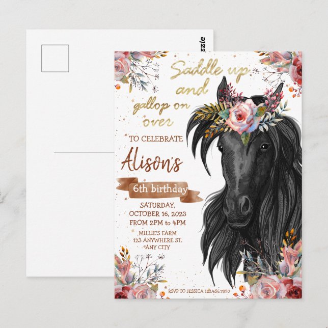Carte Postale Demande d'anniversaire de cheval d'aquarelle (Devant / Derrière)
