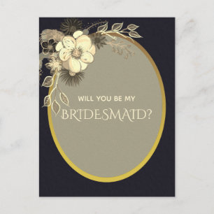 Carte Postale Demande de Demoiselle d'Honneur Or et Noir