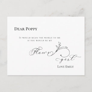 Carte Postale Demande de Flowgirl de script noir feuille élégant