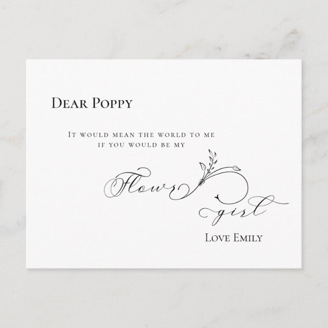 Carte Postale Demande de Flowgirl de script noir feuille élégant (Devant)