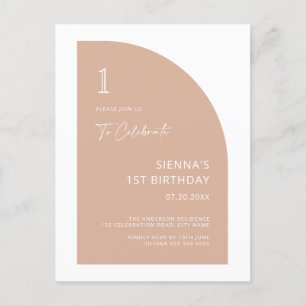 Carte Postale Demi-arc moderne Blush Rose Girl 1er anniversaire 