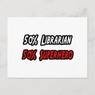 Carte Postale Demi-libraire moitié superhéros
