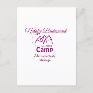 Carte Postale Demoiselle d'honneur de camp rose ajouter nom date
