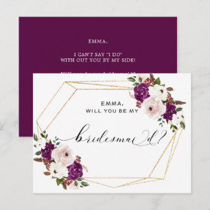 Carte Postale Demoiselle d'honneur florale rose saumon prune vio