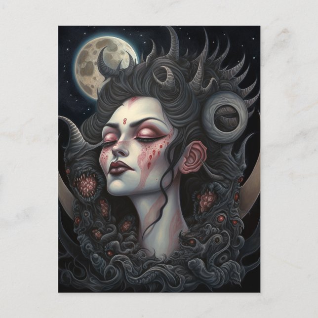 Carte Postale Demon Woman Queen Dark Imaginaire Art (Devant)