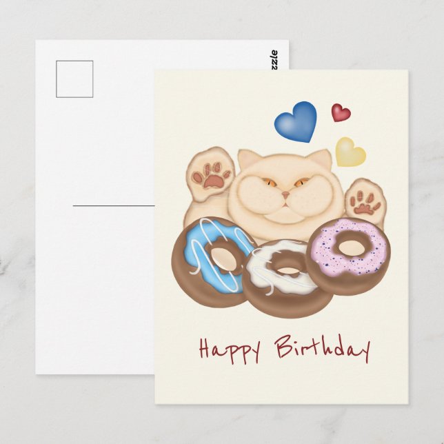 Carte Postale Dent sucrée de chat gras Joyeux anniversaire (Devant / Derrière)