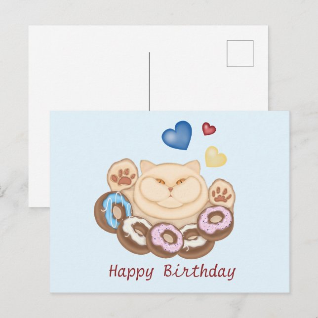 Carte Postale Dent sucrée de chat gras Joyeux anniversaire (Devant / Derrière)