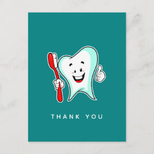 Carte Postale Dental Care Happy Tooth with Toothbrush Thank You
