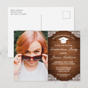 Carte Postale Dentelle blanche rustique Bois blanc Graduation Ph