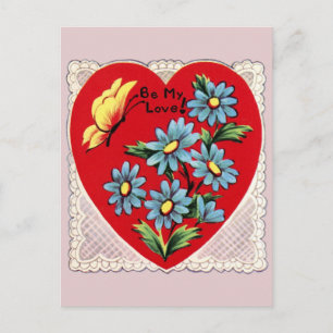 Carte Postale Dentelle et fleurs du coeur rétro Valentine