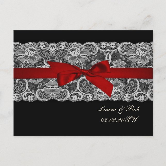 Carte Postale Dentelle et ruban rouge, Merci mariage noir (Devant)
