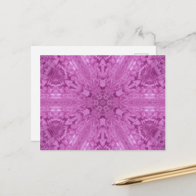 Carte Postale Dentelle féminine rose Kaleidoscope Flocon de neig (Devant/Arrière en situation)