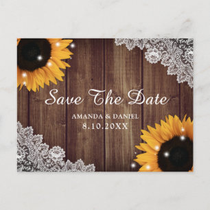 Carte Postale Dentelle Rustique Tournesol Mariage Enregistrer La