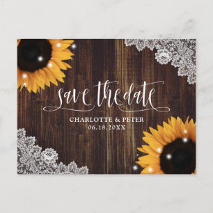 Carte Postale Dentelle Rustique Tournesol Mariage Enregistrer La