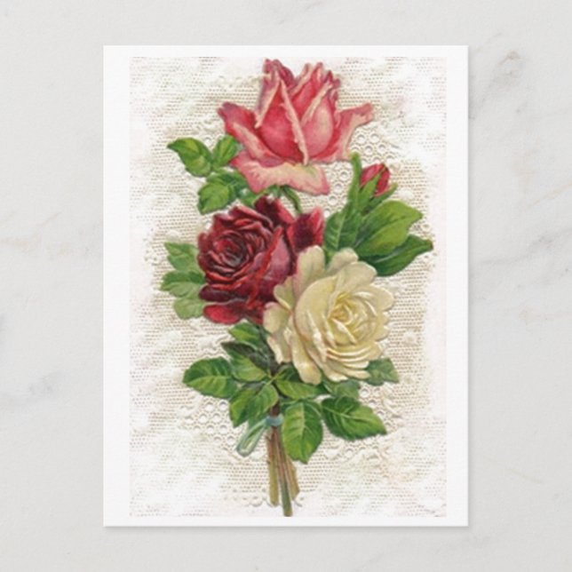 Carte Postale Dentelle vintage et Roses (Devant)