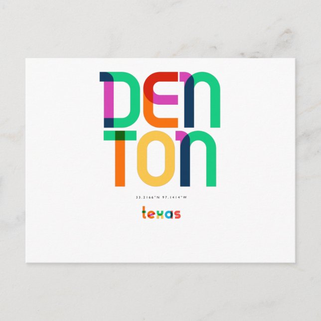 Carte Postale Denton Texas Mid Century, Pop Art, (Devant)