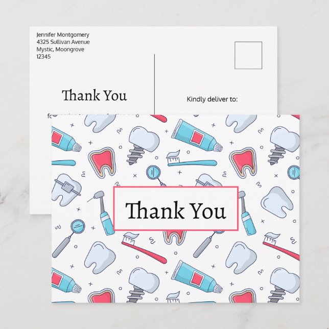 Carte Postale Dents et outils Motif dentaire Merci (Devant / Derrière)