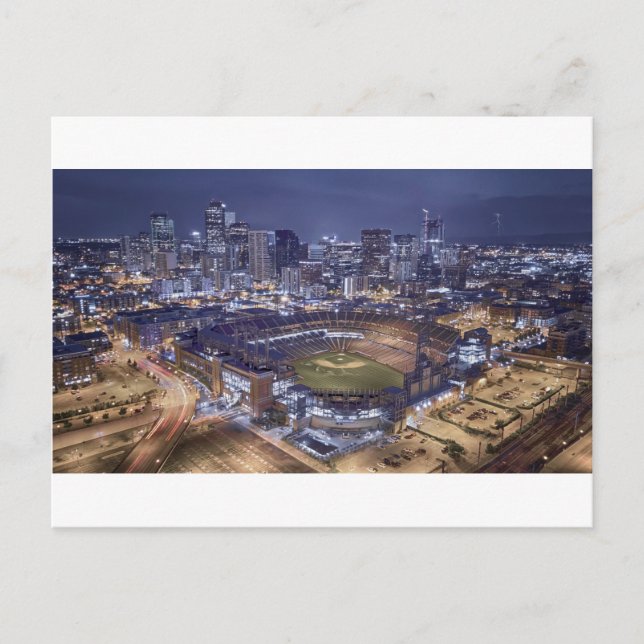 Carte Postale Denver City Skyline et Coors Field la nuit (Devant)