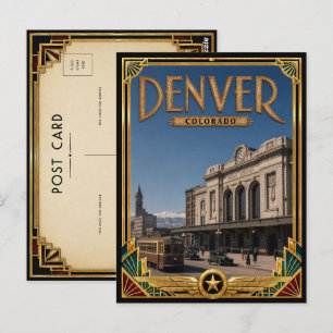 Carte Postale Denver Colorado Art Déco vintage de l'âge d'or