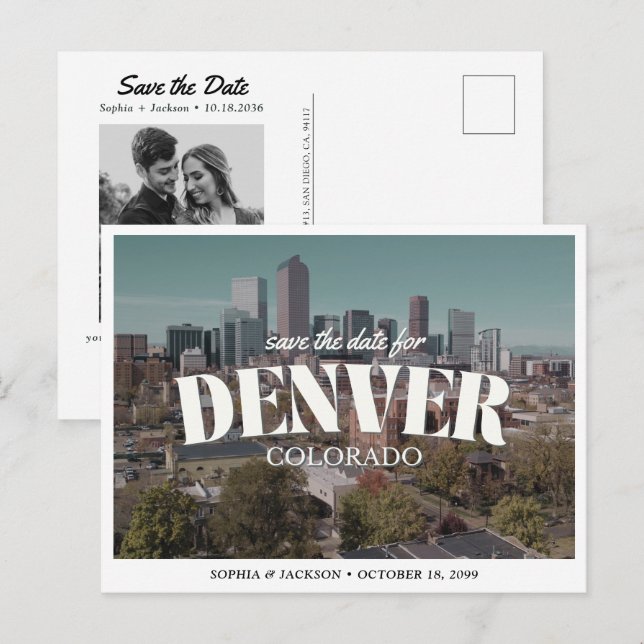 Carte Postale Denver Wedding Save the Date Retro Destination (Devant / Derrière)