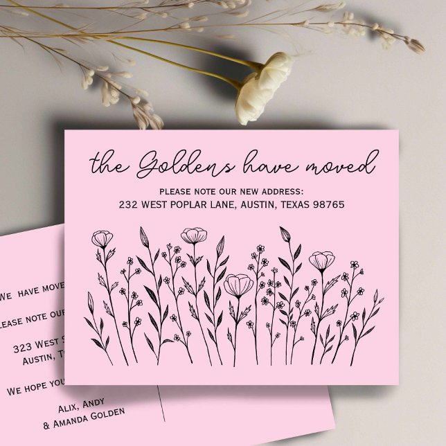 Carte Postale DÉPLACEMENT de Fleurs sauvages FAIRE-PART simples  (MOVING ANNOUNCEMENT Wildflowers Simple Custom Postcard
)