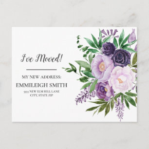 Carte Postale Déplacement des fleurs violettes Faire-part blanch