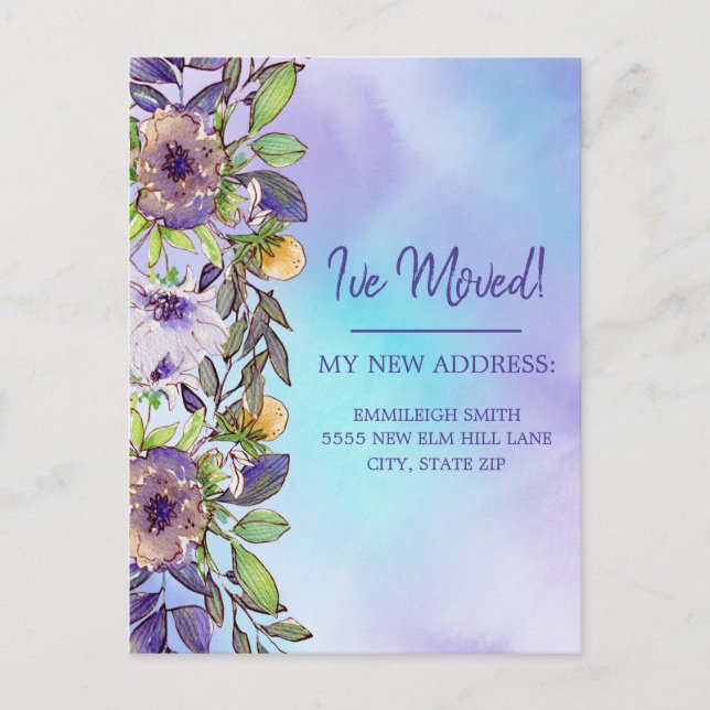 Carte Postale Déplacement des fleurs violettes Faire-part jaunes (Devant)