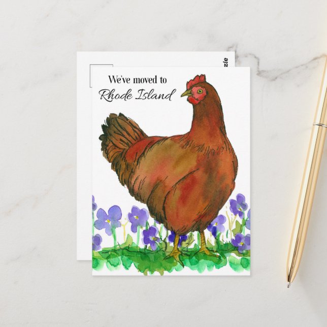 Carte Postale Déplacement Faire-part Rhode Island Red Hen Violet (Devant/Arrière en situation)