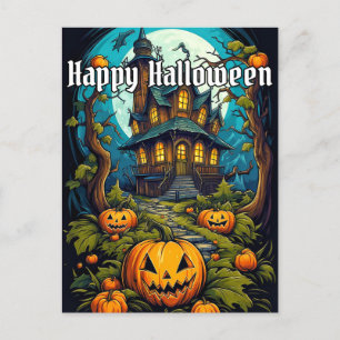 Carte Postale Déplaisant Joyeux Halloween Haunted House après la