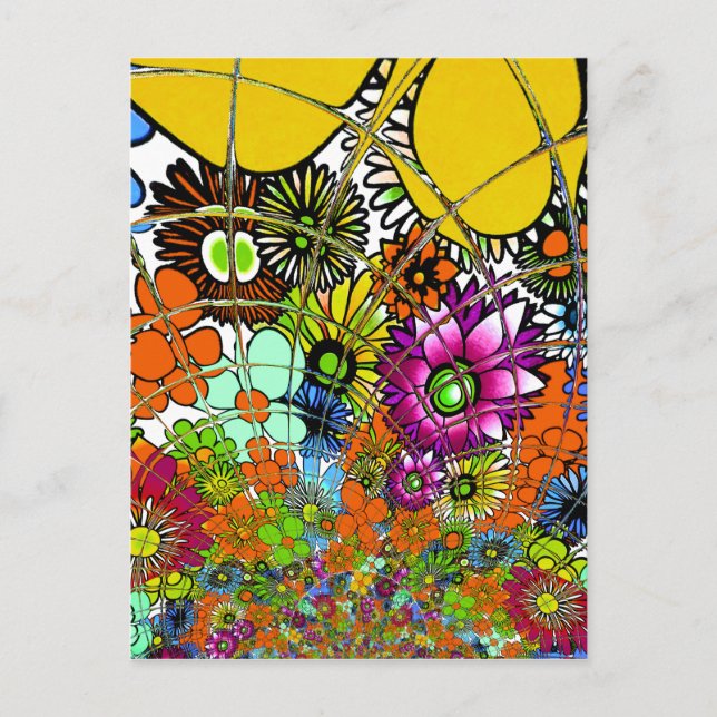 Carte Postale Dernier motif floral Extraordinaire coloré Art (Devant)