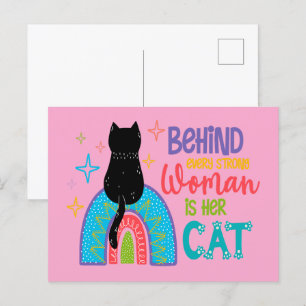 Carte Postale Derrière chaque femme forte, il y a son chat