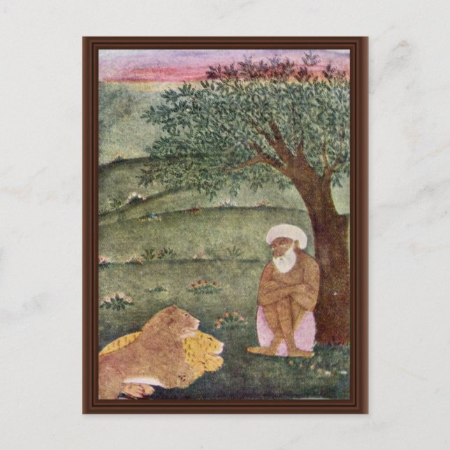 Carte Postale Dervish Avec Un Lion Et Un Tigre. Peinture moghole (Devant)