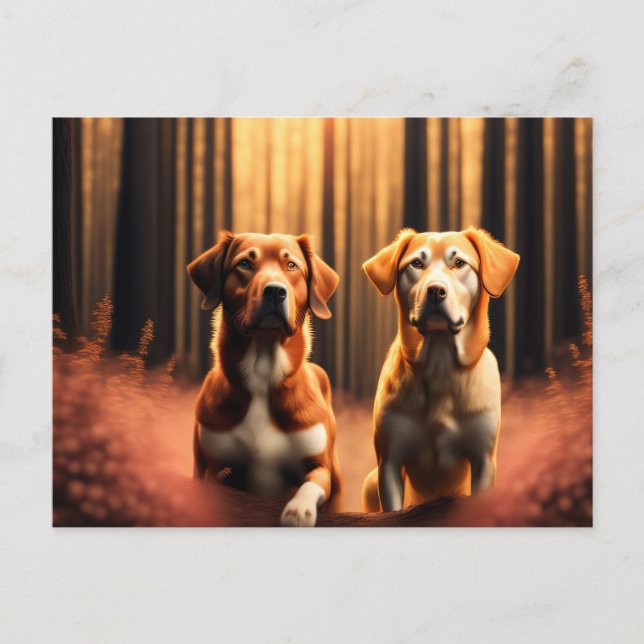 Carte Postale Des amis chiens posant dans la forêt (Devant)