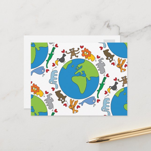 Carte Postale Des Animaux Caricaturaux Paisibles Partout Dans Le (Devant/Arrière en situation)