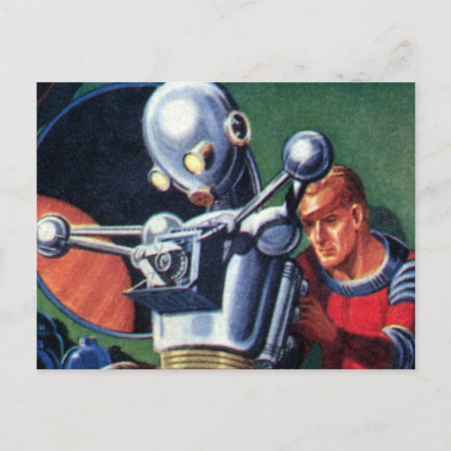 Carte Postale Des astronautes de science-fiction vintages répare (Devant)