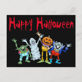 Carte Postale Des créatures de dessins animés d'Halloween brandi