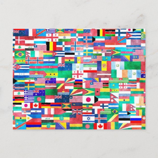 Carte postale des drapeaux du monde coloré (Devant)