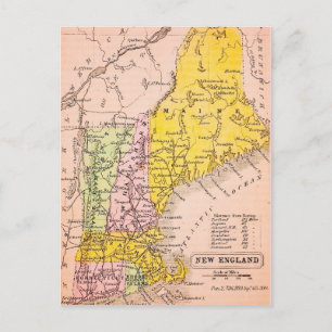 Carte postale des États de la Nouvelle-Angleterre