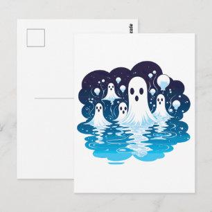 Carte Postale Des fantômes à la feuille pour Halloween