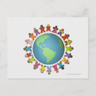 Carte Postale Des figurines multiethniques encerclent le monde