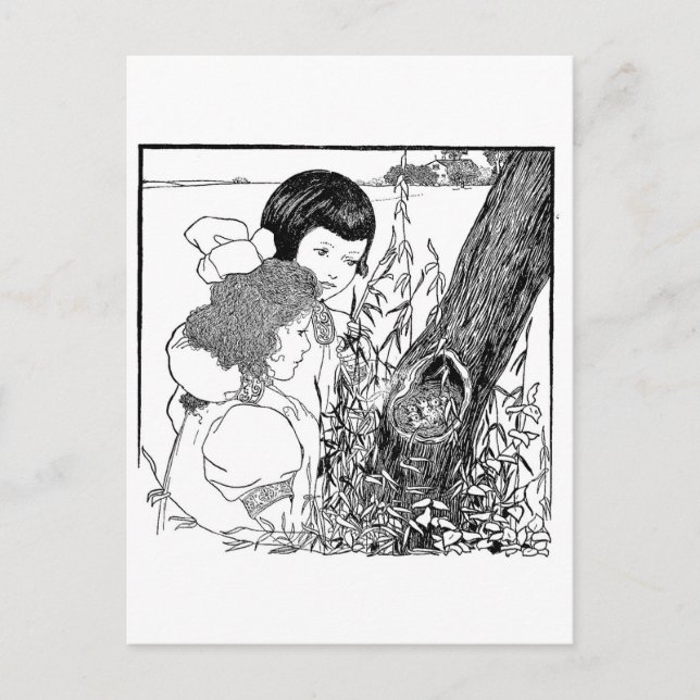 Carte Postale Des Filles Trouvées Un Nid D'Oiseaux (Devant)