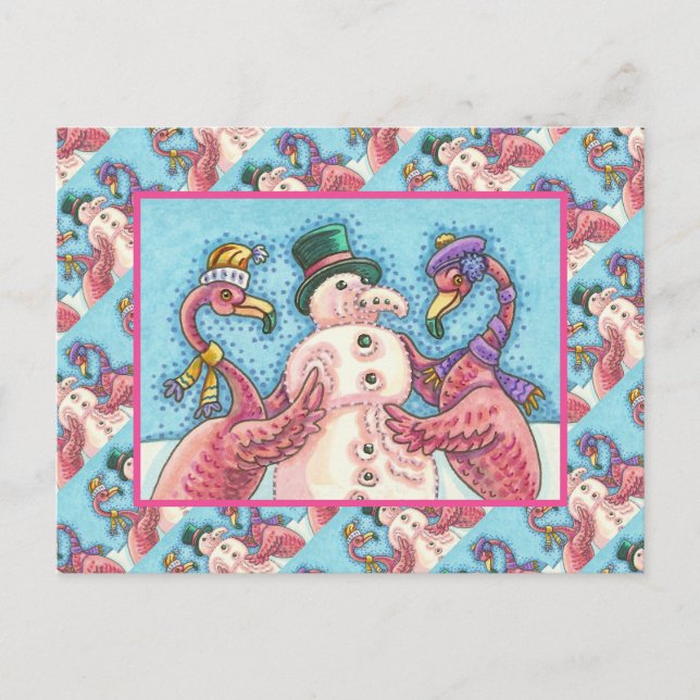 CARTE POSTALE DES FLAMANTS ROSES ROSES FABRIQUENT DE LA NEIGE, D (Devant)