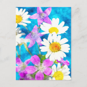Carte postale des fleurs d'été en aquarelle