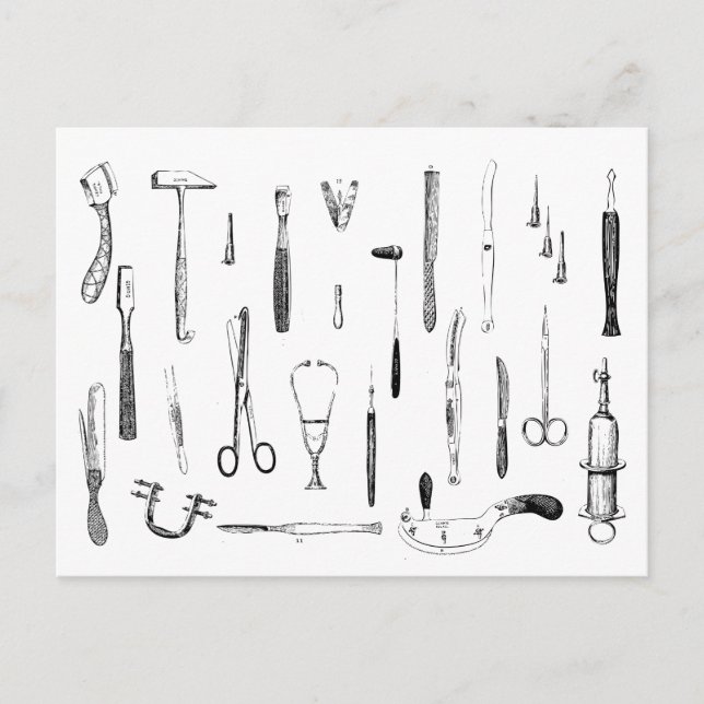 carte postale des instruments médicaux vintages (Devant)