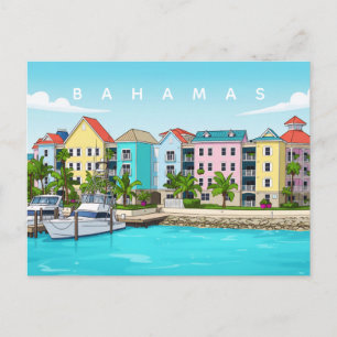 Carte postale des maisons colorées des Bahamas