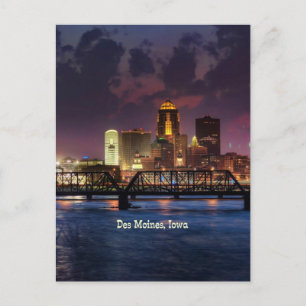 Carte Postale Des Moines, Iowa, paysage urbain